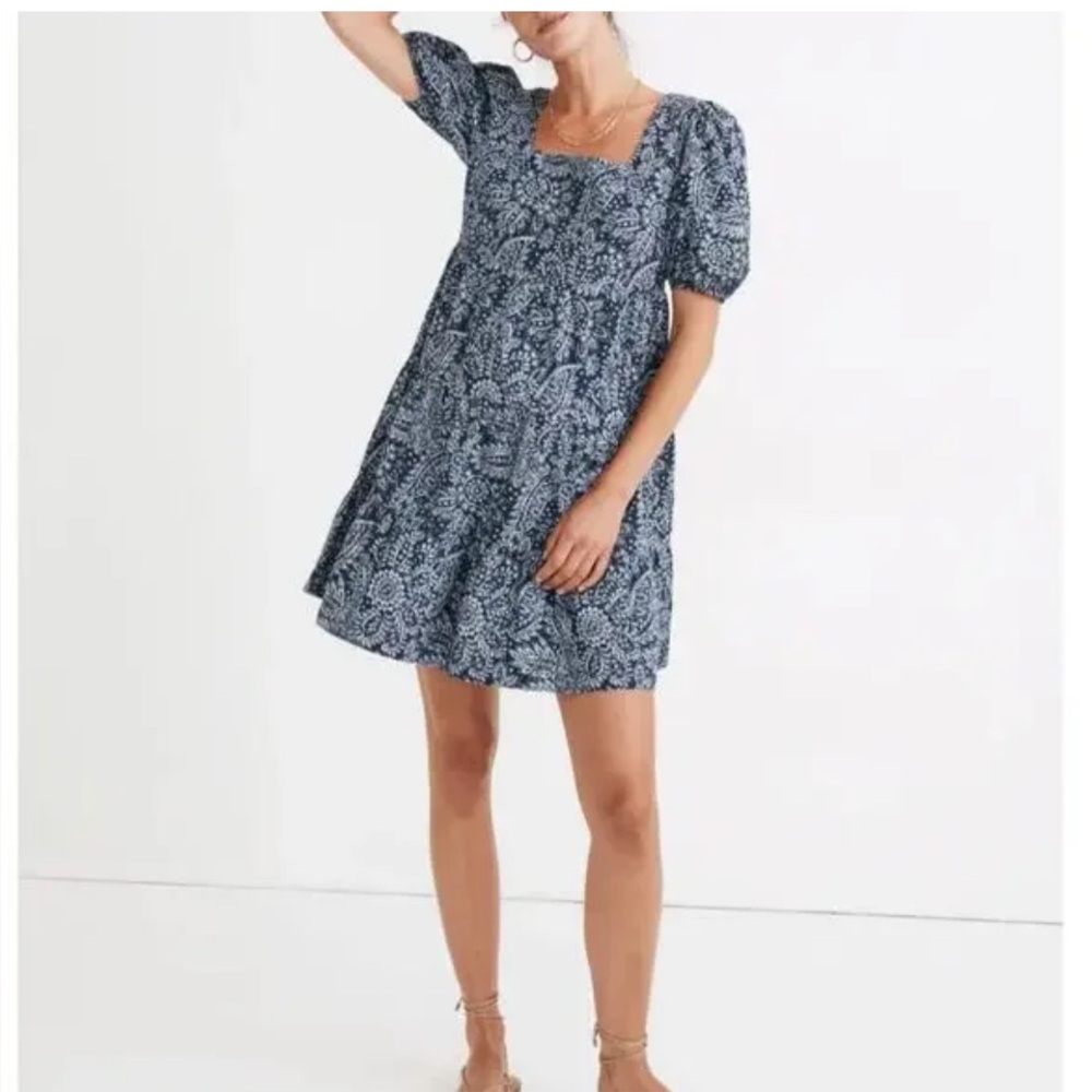 Madewell Poplin Puff-Sleeve Tiered Babydoll Dress in Paisley Garden - 12